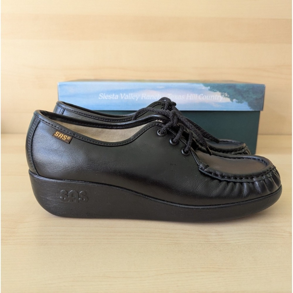 SAS Siesta Lace Up Tripad Comfort Black Bounce Moccasin Lace Wedge Oxfords w/box - Picture 4 of 12